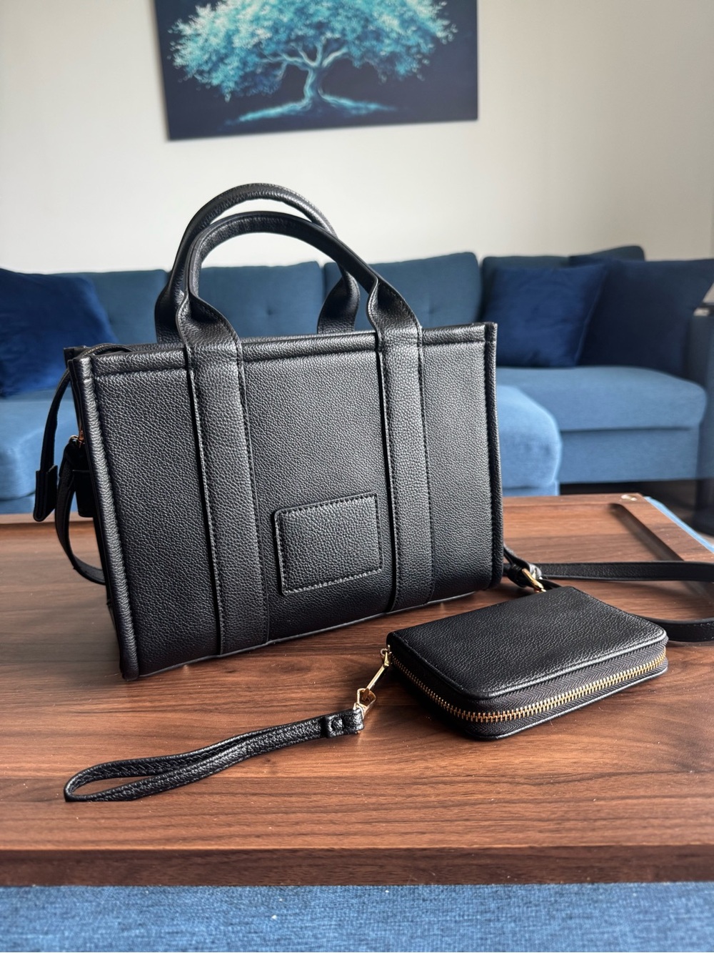 Black 'The Tote Bag' Leather Tote with Matching Wallet - Picture 5 of 12